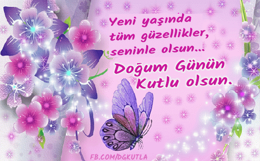 Kelebekli, Çiçekli Doğum Günü Resimli Kutlama Mesajları