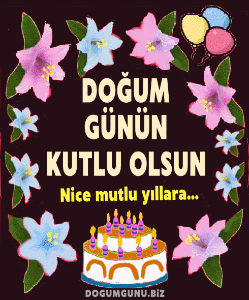 Hareketli çiçekli doğum günü gif