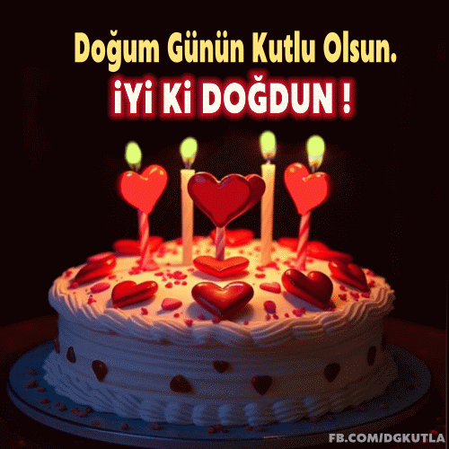 Kırmızı Kalpler pasta doğum günü gif